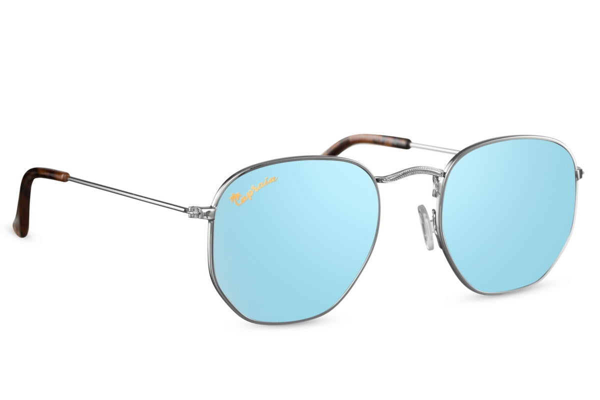 retro style blue mirrored polarised sunglasses 