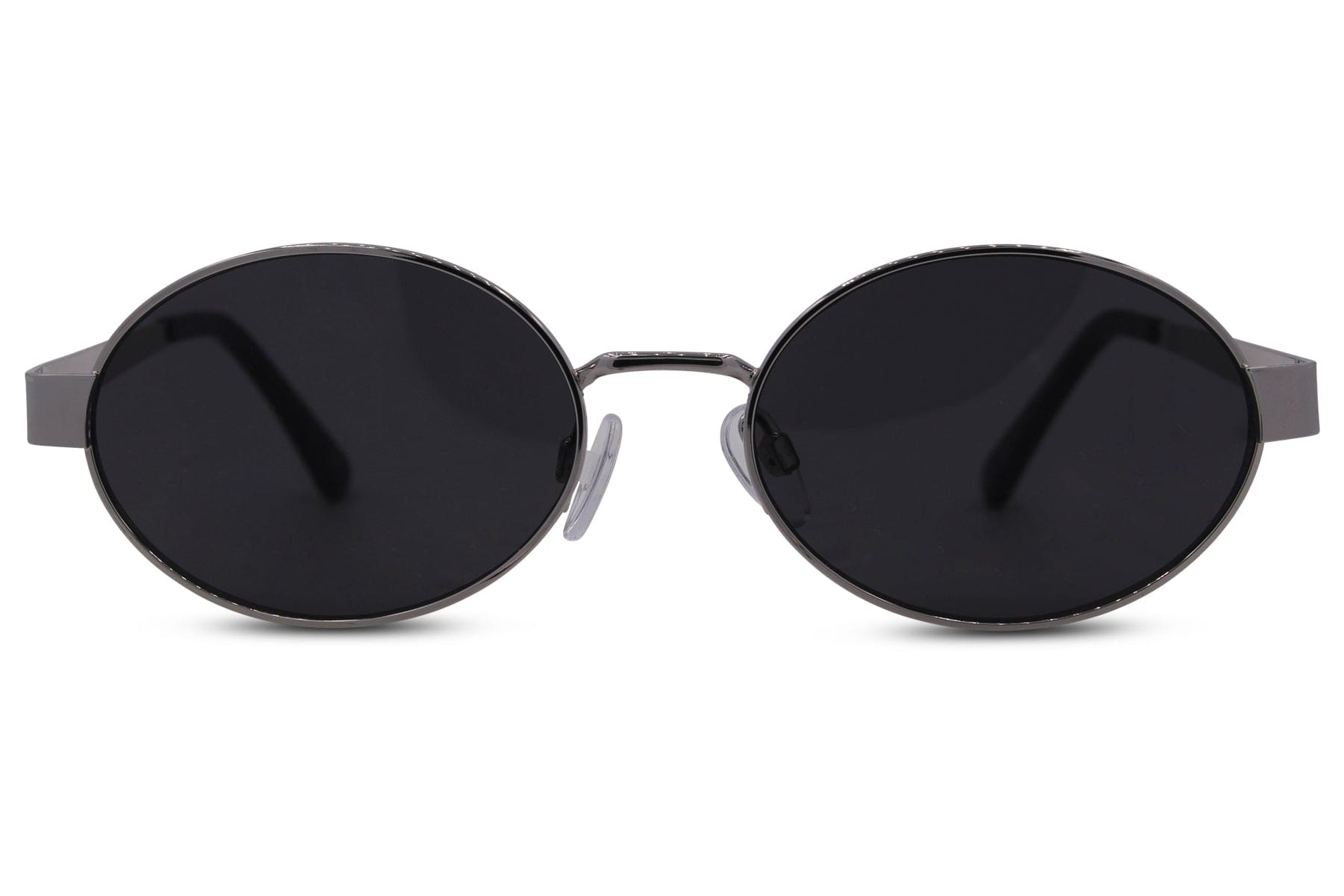 Retro oval metal sunglasses for men and women with silver frame and grey smoke recycled rPMMA lens – lightweight vintage-inspired unisex eyewear for everyday styling and holidays, free UK and Europe delivery from Sunglass Station