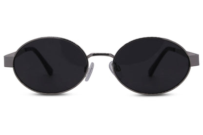 Retro oval metal sunglasses for men and women with silver frame and grey smoke recycled rPMMA lens – lightweight vintage-inspired unisex eyewear for everyday styling and holidays, free UK and Europe delivery from Sunglass Station