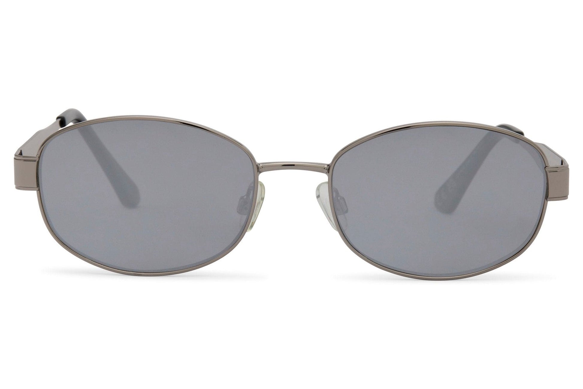 Retro oval sunglasses for men and women with silver copper frame and grey tinted recycled lens – vintage-inspired unisex eyewear for city wear and holidays, free UK and Europe delivery by Sunglass Station