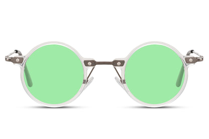 Retro round sunglasses silver metal frame bright green polycarbonate lens 100% UV400 protection men women bold statement party festival summer beach city eyewear free UK Europe shipping Sunglass Station