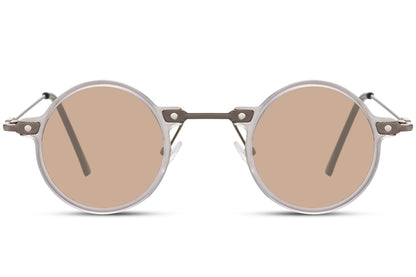 Retro round sunglasses silver metal frame warm brown nude polycarbonate lens 100% UV400 protection men women lightweight durable party festival summer city beach free UK Europe delivery Sunglass Station