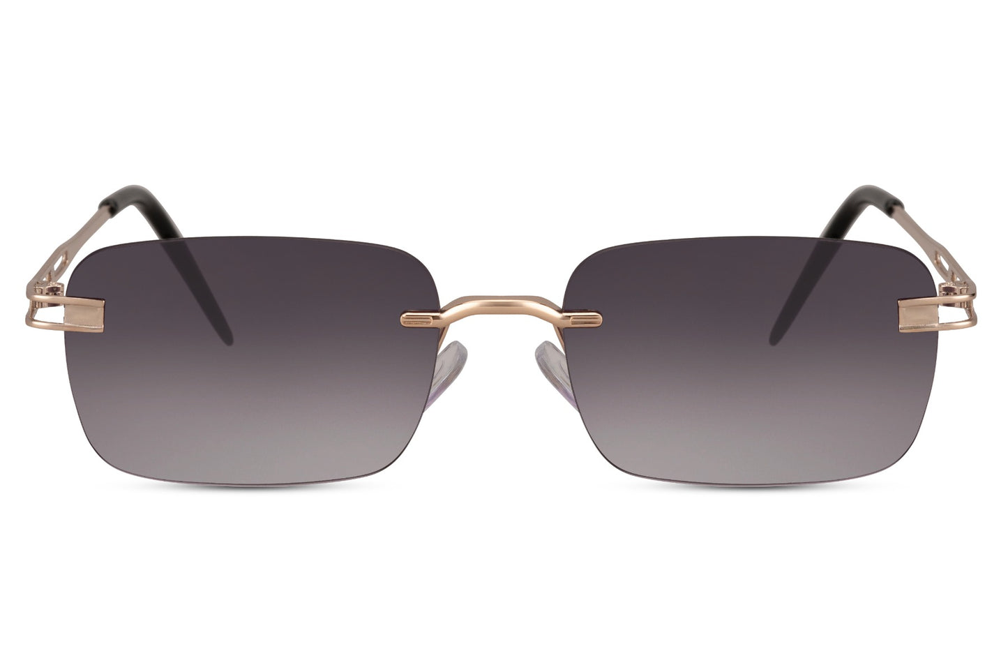 Rimless colour tinted rectangle sunglasses for men and women with gunmetal dark metal frame and dark smoke polycarbonate lens – sleek minimalist frameless retro shades for everyday urban wear and smart casual styling, free delivery across UK and Europe from Sunglass Station