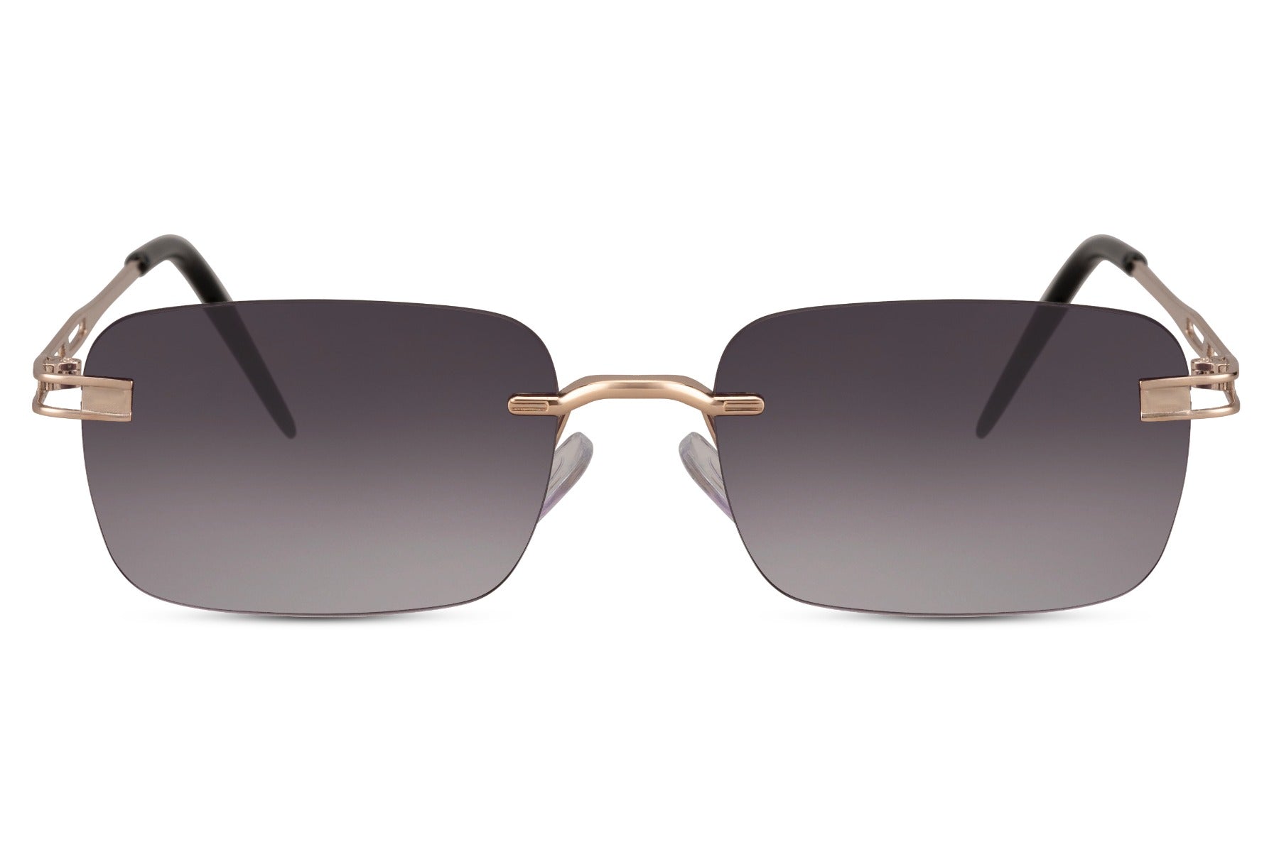 Rimless colour tinted rectangle sunglasses for men and women with gunmetal dark metal frame and dark smoke polycarbonate lens – sleek minimalist frameless retro shades for everyday urban wear and smart casual styling, free delivery across UK and Europe from Sunglass Station