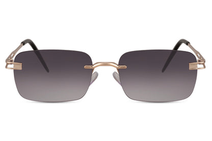 Rimless colour tinted rectangle sunglasses for men and women with gunmetal dark metal frame and dark smoke polycarbonate lens – sleek minimalist frameless retro shades for everyday urban wear and smart casual styling, free delivery across UK and Europe from Sunglass Station