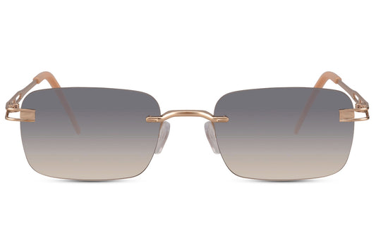 Rimless colour tinted rectangle sunglasses for men and women with rose gold copper metal frame and brown smoke gradient polycarbonate lens – lightweight frameless retro shades for everyday city wear and travel, free delivery across UK and Europe from Sunglass Station