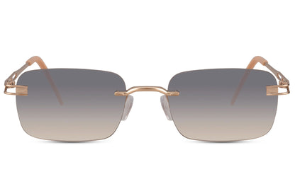 Rimless colour tinted rectangle sunglasses for men and women with rose gold copper frame and dark smoke polycarbonate lens – minimalist frameless retro shades for smart casual wear and holidays, free delivery across UK and Europe from Sunglass Station