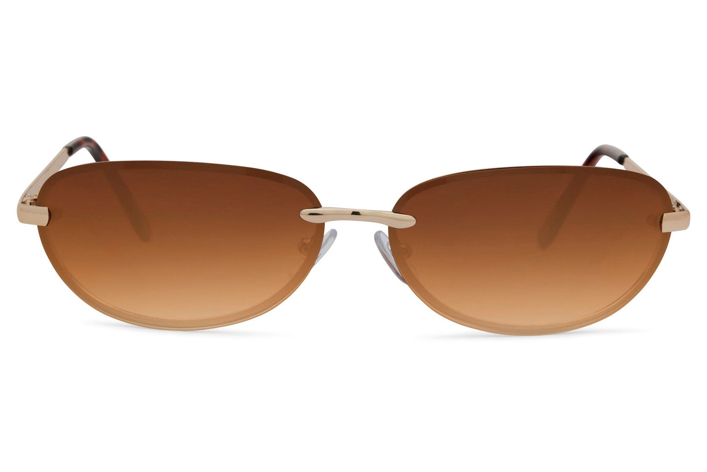 Rimless oval sunglasses for women with gold copper frame and brown gradient polycarbonate lens – sleek frameless shades for holidays and everyday wear, free delivery across UK and Europe from Sunglass Station