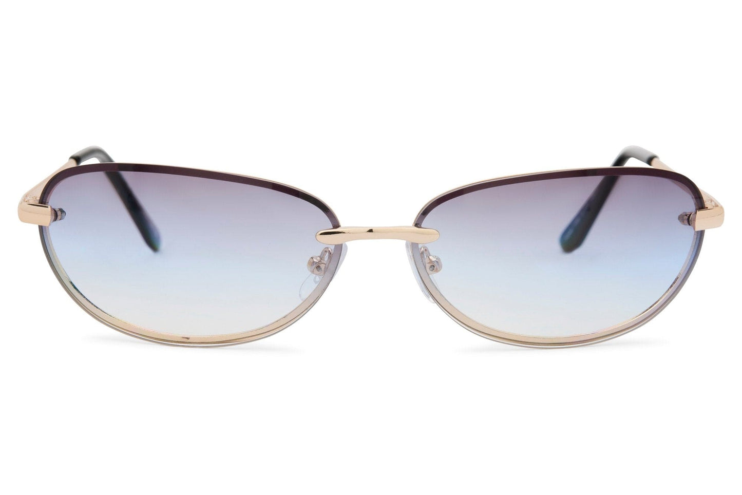 Rimless oval sunglasses for women with silver frame and blue grey gradient polycarbonate lens – sleek lightweight frameless sunglasses for holidays and city wear, free delivery UK and Europe from Sunglass Station