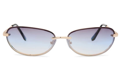 Rimless oval sunglasses for women with silver frame and blue grey gradient polycarbonate lens – sleek lightweight frameless sunglasses for holidays and city wear, free delivery UK and Europe from Sunglass Station