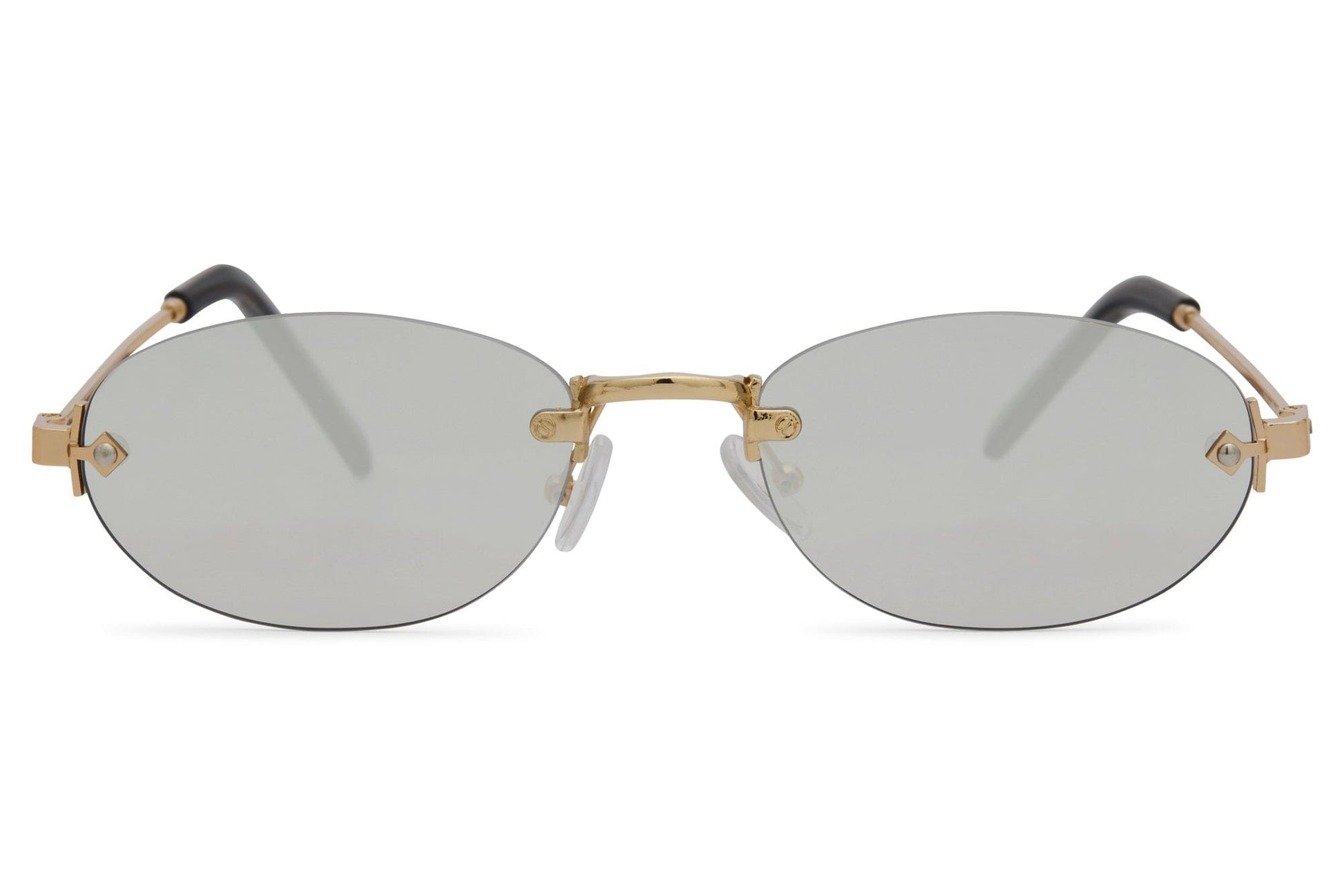 Rimless oval vintage sunglasses for men and women with gold copper frame and grey translucent polycarbonate lens – frameless retro shades for city wear and travel, free delivery across UK and Europe from Sunglass Station