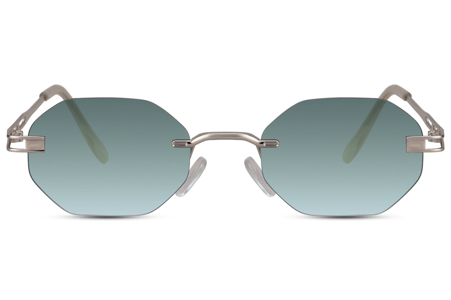 rimless sunglasses with light metallic temples 