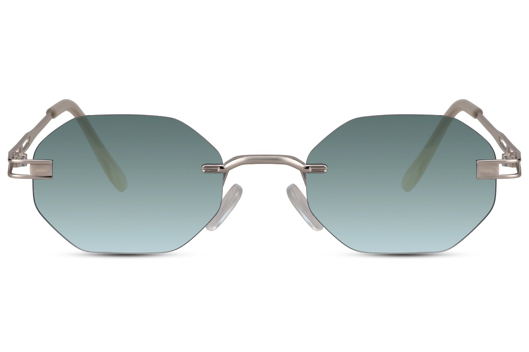 rimless sunglasses with light metallic temples 