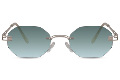 rimless sunglasses with light metallic temples 