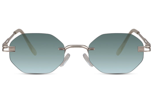 rimless sunglasses with light metallic temples 