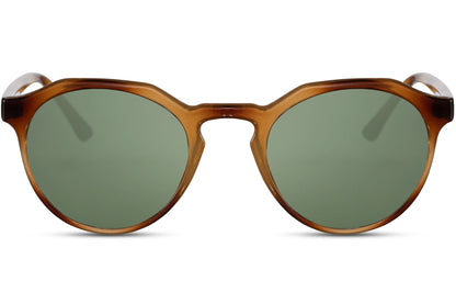 Rome eco round sunglasses brown 100% recycled polyester frame green recycled lens UV400 protection men women retro boho sustainable summer outdoor festival city holiday free UK Europe shipping Sunglass Station