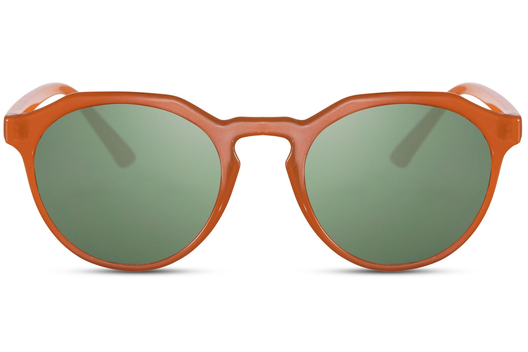 Rome eco round sunglasses orange 100% recycled polyester frame green recycled lens UV400 protection men women bold vibrant sustainable summer festival beach city eyewear free UK Europe delivery Sunglass Station