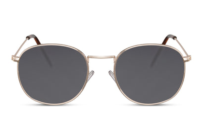 Rome gold black round sunglasses gold black polycarbonate frame deep black lens comfortable all-day 100% UV400 protection men women durable versatile elegant city summer outdoor beach free UK Europe delivery Sunglass Station