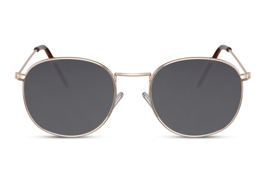 Rome gold black round sunglasses gold metal frame deep black polycarbonate lens 100% UV400 protection men women timeless elegant Italian inspired everyday city summer beach driving free UK Europe delivery Sunglass Station