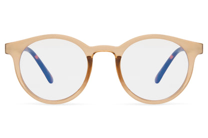 Round blue light eyeglasses nude beige polycarbonate frame blue light filter lens anti eye strain screen glasses men women computer gaming work from home free UK Europe delivery Sunglass Station