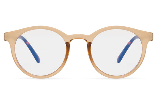 Round blue light eyeglasses nude beige polycarbonate frame blue light filter lens anti eye strain screen glasses men women computer gaming work from home free UK Europe delivery Sunglass Station