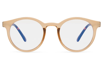 Round blue light eyeglasses nude beige slim polycarbonate frame lightweight blue light filter lens comfortable all-day screen wear office work from home men women free UK Europe delivery Sunglass Station