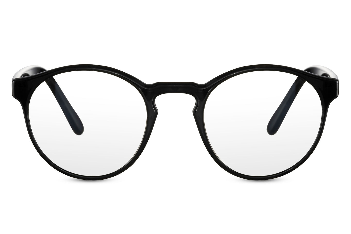 Round blue light filter eyeglasses black recycled polyester frame clear lens lightweight anti eye strain sustainable eco-friendly comfortable all-day screen wear office gaming free UK Europe shipping Sunglass Station