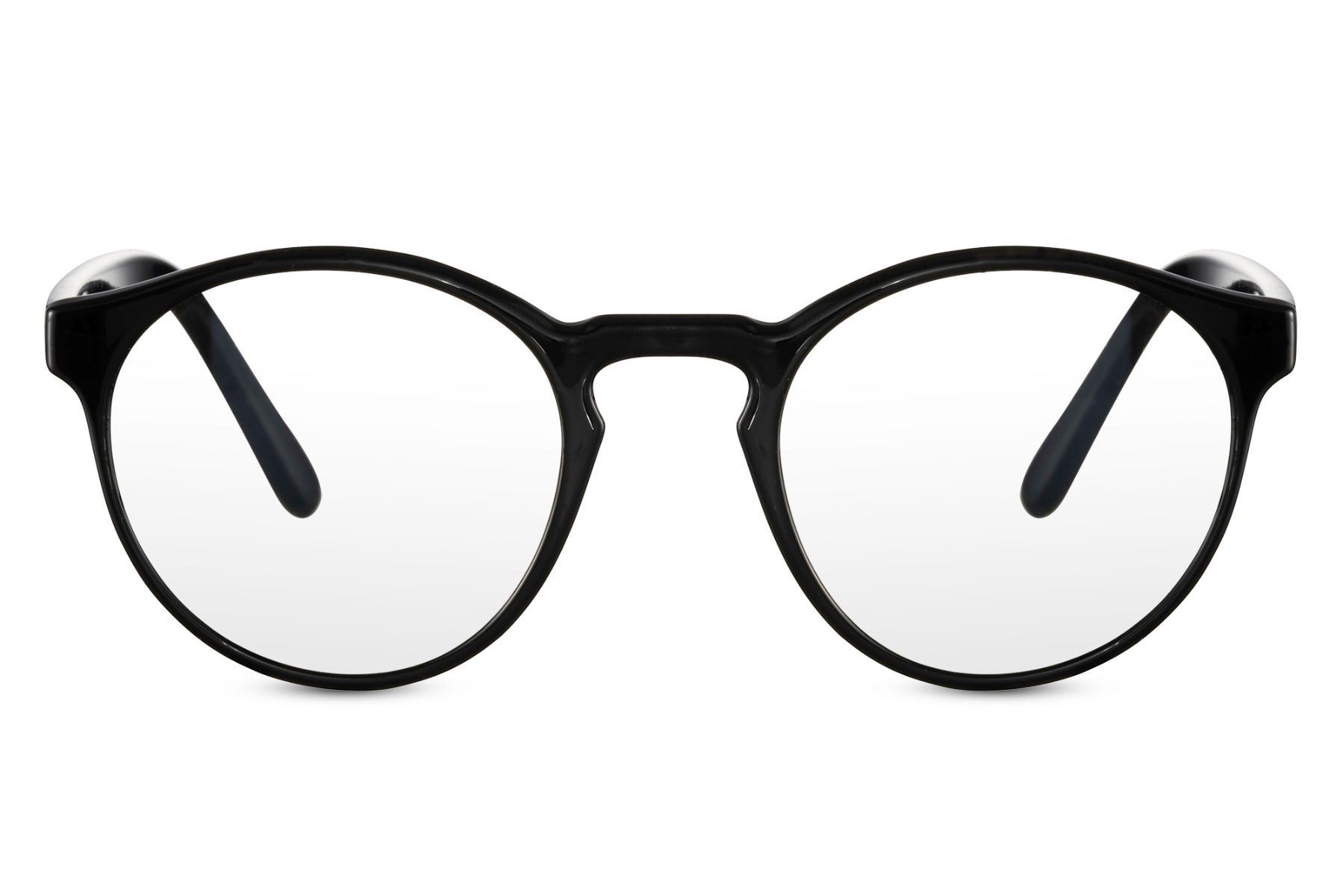 Round blue light filter eyeglasses black 100% recycled polyester frame clear transparent lens anti eye strain anti-glare screen protection eco-friendly computer gaming work from home free UK Europe delivery Sunglass Station