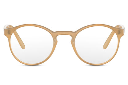 Round blue light filter eyeglasses honey recycled polyester frame clear transparent lens durable anti eye strain eco-friendly sustainable computer office gaming screen glasses free UK Europe delivery Sunglass Station