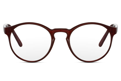 Round blue light filter eyeglasses tortoiseshell brown 100% recycled polyester frame transparent lens anti eye strain screen protection eco-friendly sustainable computer gaming office glasses free UK Europe shipping Sunglass Station