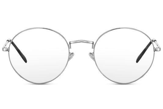 Round blue light filter glasses silver metal frame men women UV protection computer glasses free UK delivery Sunglass Station