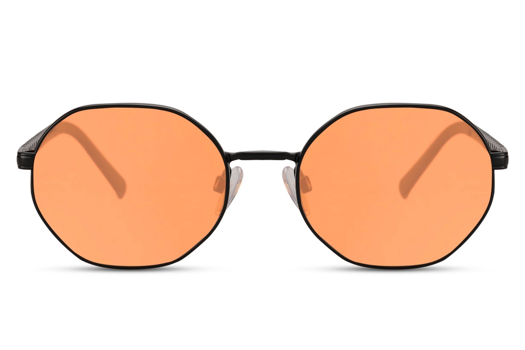 A pair of round full round geometric frame sunglasses for daytime travelling