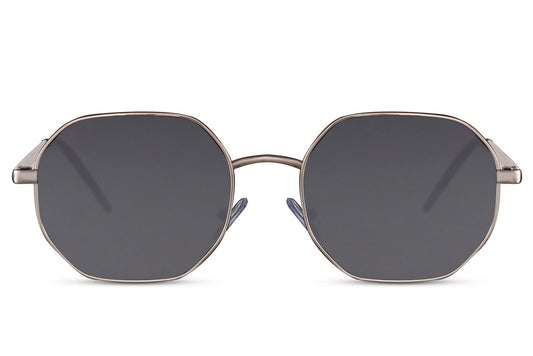 round geometric frame sunglasses with black lens