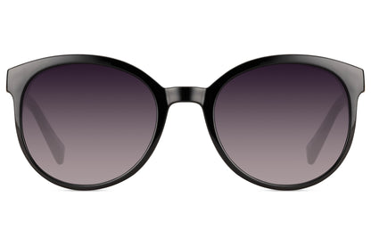 Round oversized modern sunglasses women black 100% recycled polyester rPC frame smoke gradient lens UV400 protection sustainable eco-friendly glamorous summer city beach holiday free UK Europe delivery Sunglass Station