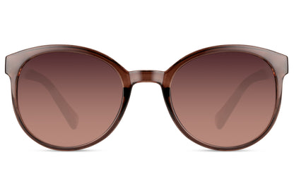 Round oversized modern sunglasses women brown nude recycled polyester rPC frame warm mauve gradient lens UV400 protection sustainable elegant retro summer city brunch holiday free UK Europe shipping Sunglass Station