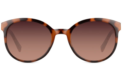 Round oversized modern sunglasses women tortoiseshell brown recycled polyester rPC frame warm brown gradient lens UV400 protection sustainable eco-friendly retro glamorous summer beach holiday city free UK Europe shipping Sunglass Station