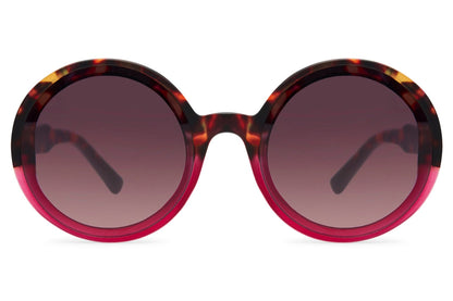 Round oversized sunglasses women burgundy wine red polycarbonate frame dark tinted lens UV400 protection bold glamorous retro 70s statement summer festival city eyewear free UK Europe delivery Sunglass Station