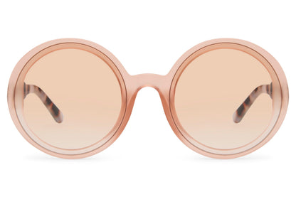 Round oversized sunglasses women nude peach polycarbonate frame tinted lens UV400 protection elegant feminine retro summer brunch city beach holiday style free UK Europe shipping Sunglass Station
