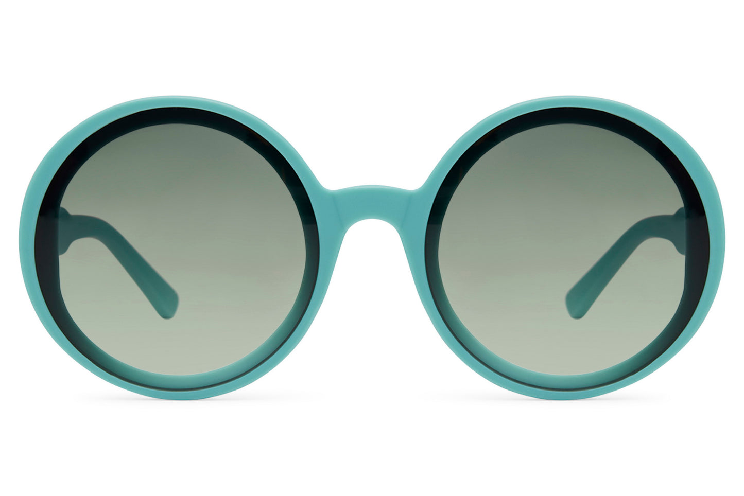 Round oversized sunglasses women teal polycarbonate frame green gradient lens UV400 protection bold glamorous summer beach festival retro 70s style free UK Europe delivery Sunglass Station