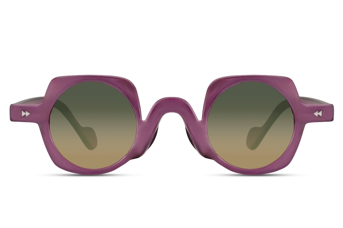 Pink to purple gradient round party sunglasses — Parisian sunset energy, the rose-tinted lens refined into a rounder, more playful silhouette for evenings out | Sunglass Station