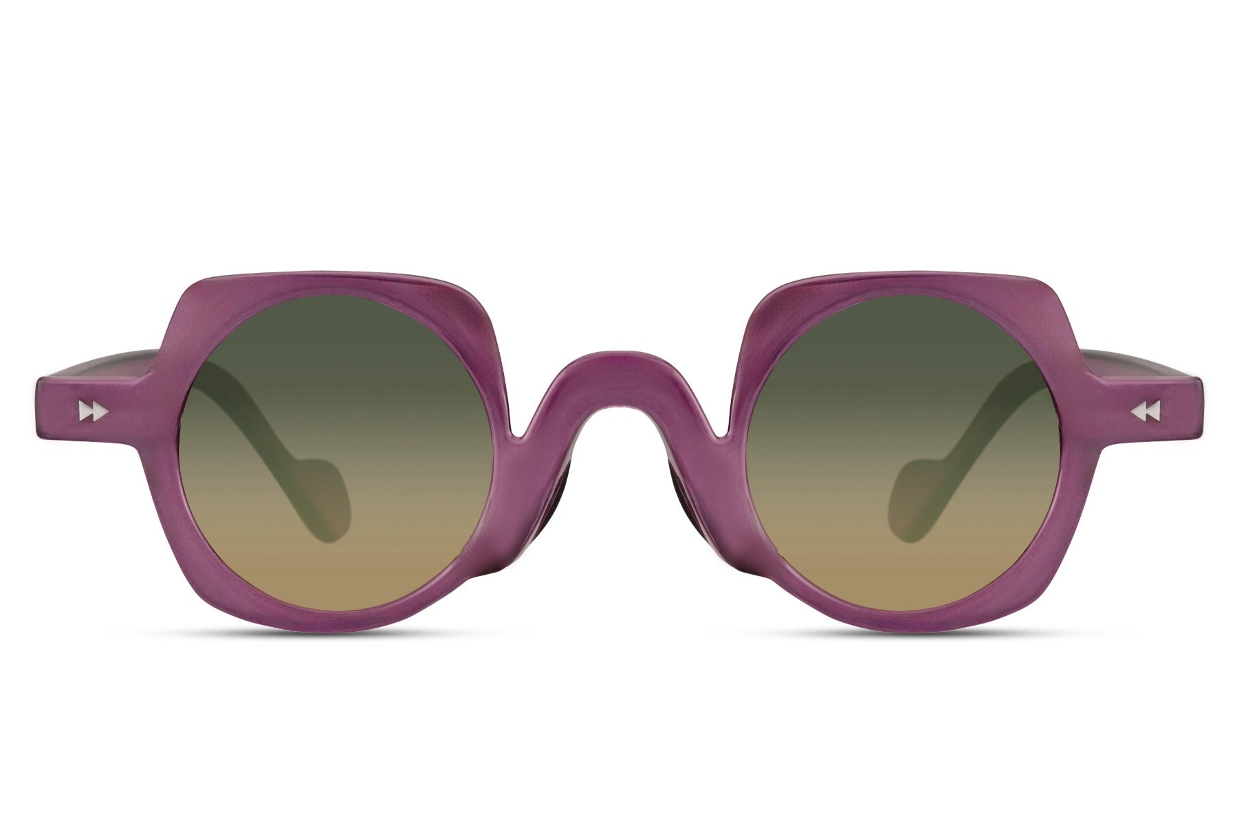Pink to purple gradient round party sunglasses — Parisian sunset energy, the rose-tinted lens refined into a rounder, more playful silhouette for evenings out | Sunglass Station