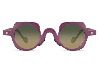 Pink to purple gradient round party sunglasses — Parisian sunset energy, the rose-tinted lens refined into a rounder, more playful silhouette for evenings out | Sunglass Station