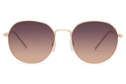 Round tinted sunglasses copper rose gold frame mauve purple gradient recycled rPMMA lens UV protection women elegant sophisticated summer city brunch festival style free UK Europe shipping Sunglass Station
