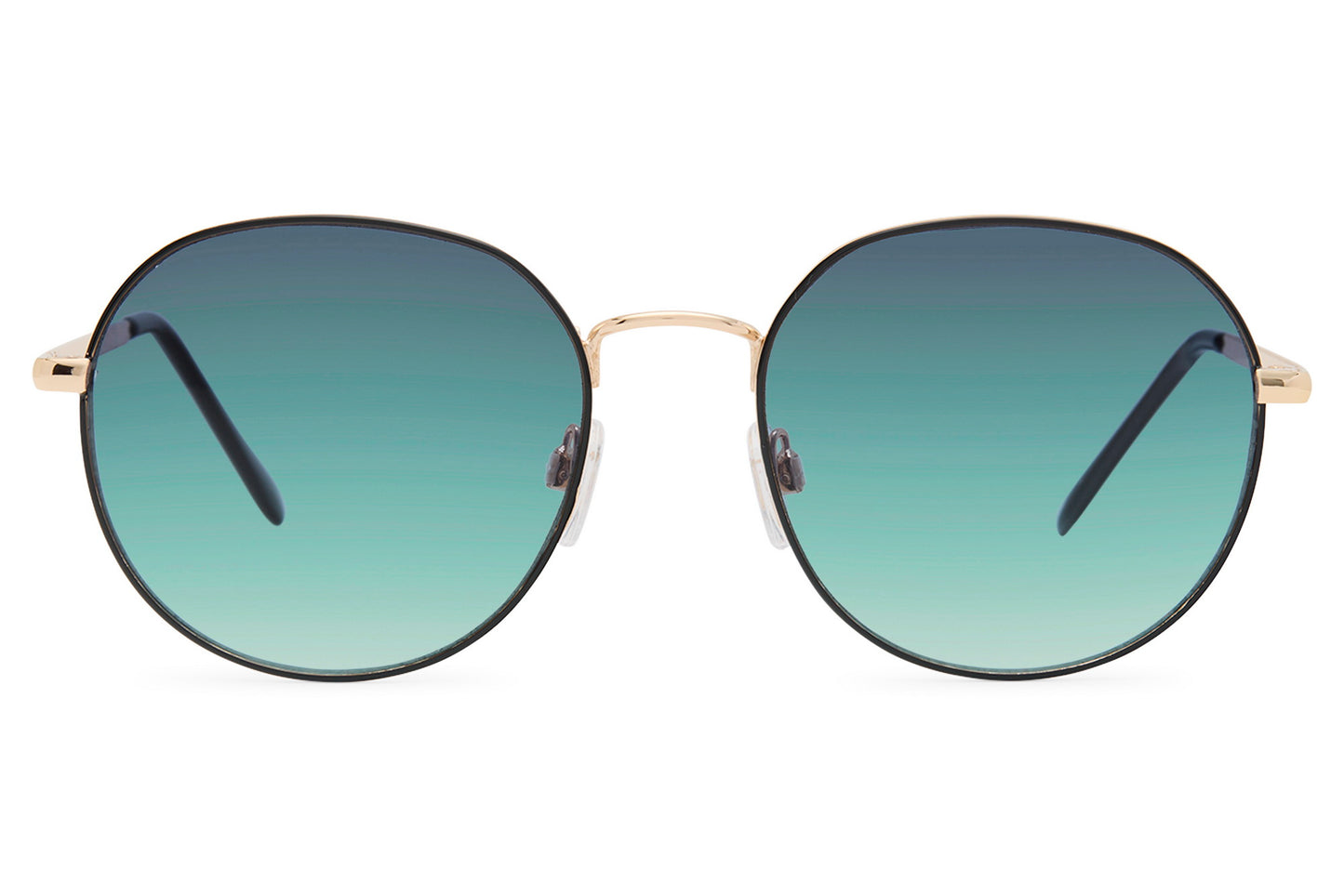 Round tinted sunglasses copper frame teal green gradient 100% recycled rPMMA lens UV protection sustainable eco-friendly men women retro chic summer holiday city free UK Europe shipping Sunglass Station