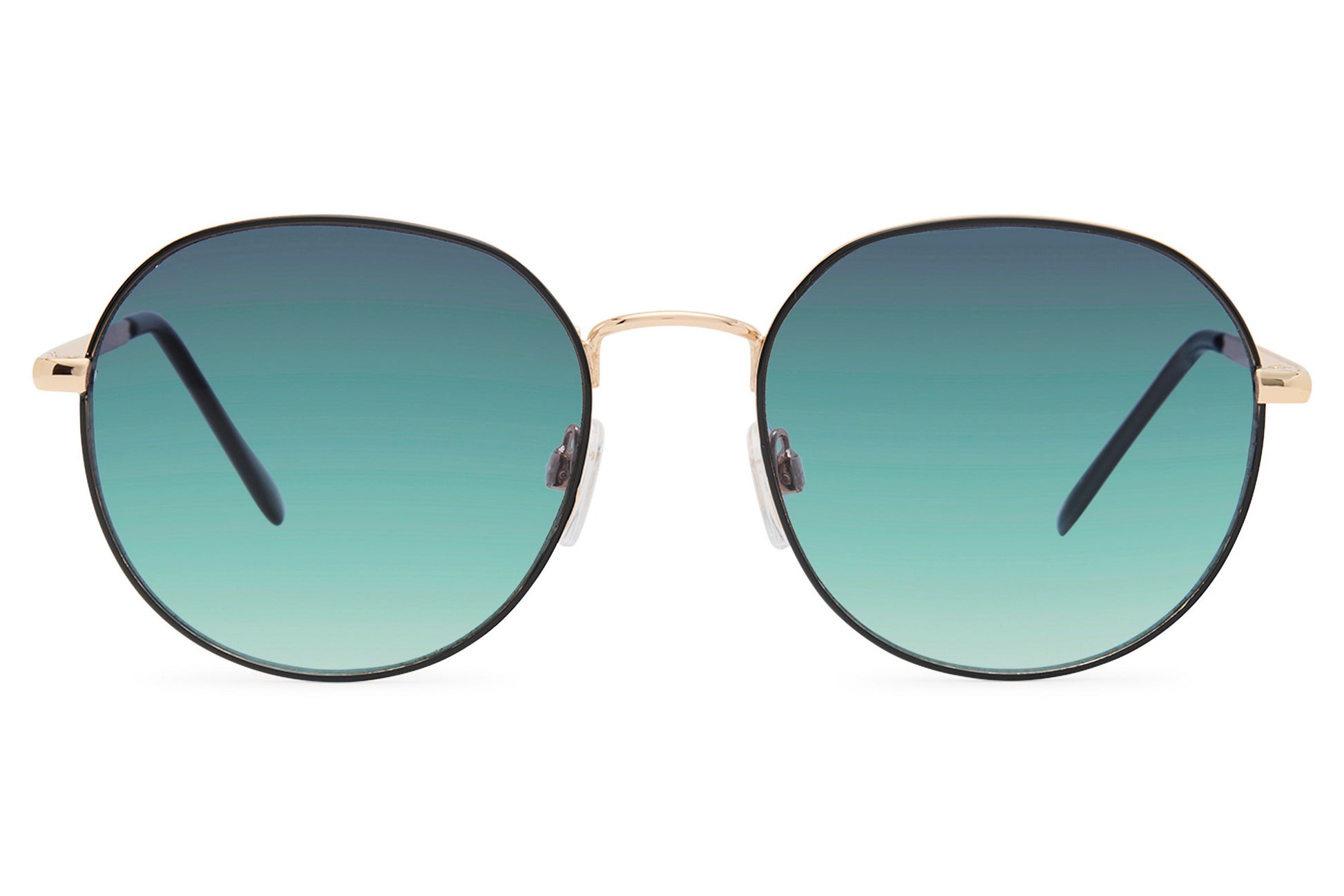 Round tinted sunglasses copper frame teal green gradient 100% recycled rPMMA lens UV protection sustainable eco-friendly men women retro chic summer holiday city free UK Europe shipping Sunglass Station