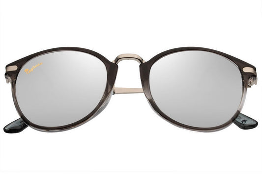 black frame silver mirrored round sunglass in unisex style