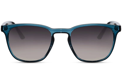 sleek blue frame with smokey tinted lens protects eyes from sunlight perfect for long travels and give you the modern minimal look.