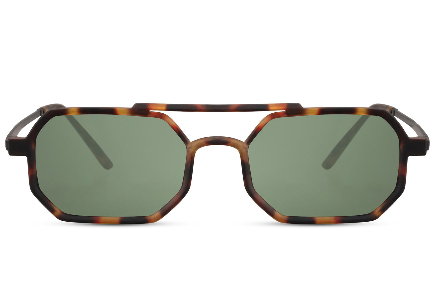 Olive green metal frame sleek geometric party sunglasses with green translucent lens — tonal colour blocking for men and women, the earthy chromatic lens that reads Italian countryside and Berlin gallery opening simultaneously | Sunglass Station