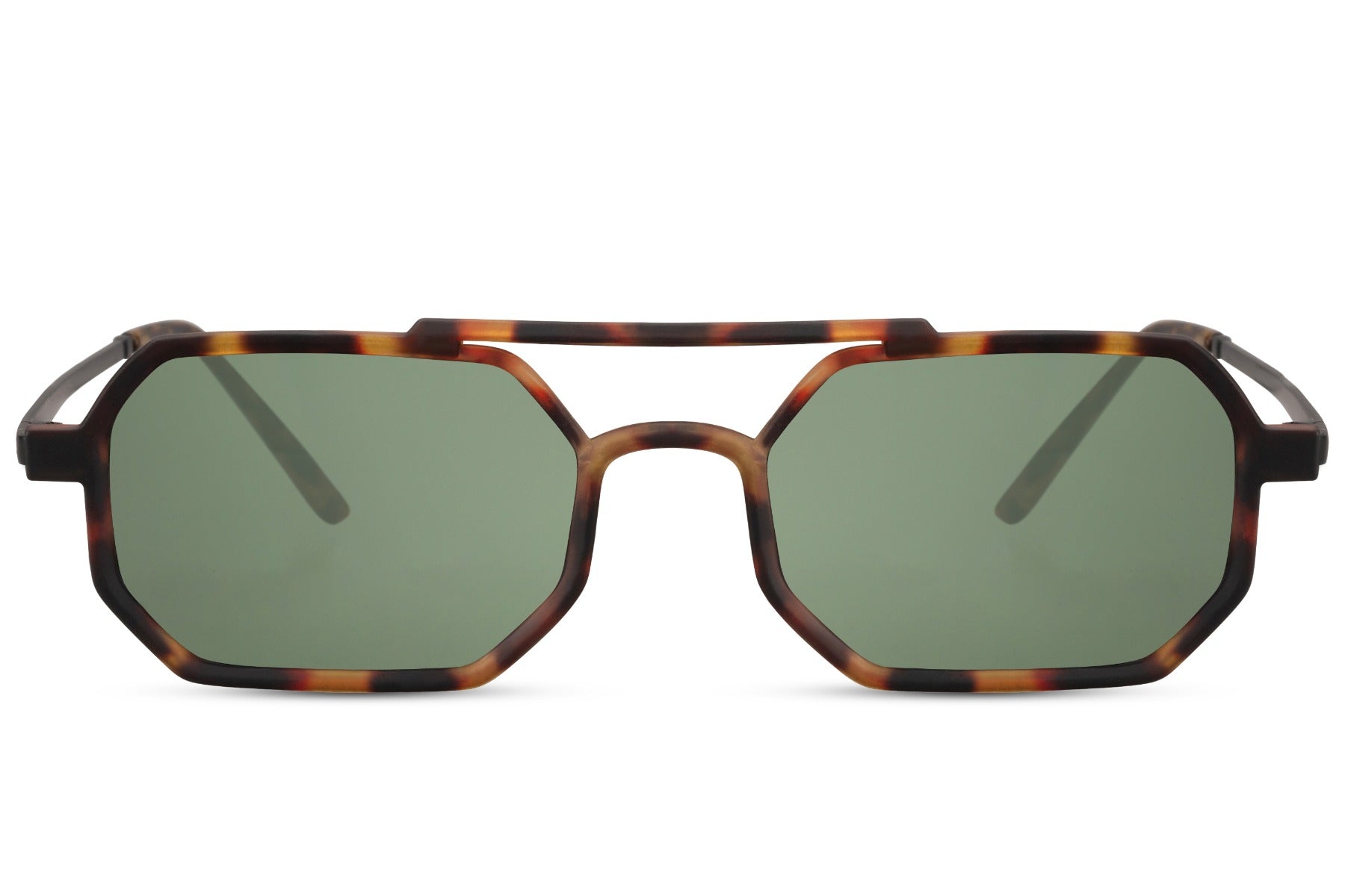 Olive green metal frame sleek geometric party sunglasses with green translucent lens — tonal colour blocking for men and women, the earthy chromatic lens that reads Italian countryside and Berlin gallery opening simultaneously | Sunglass Station
