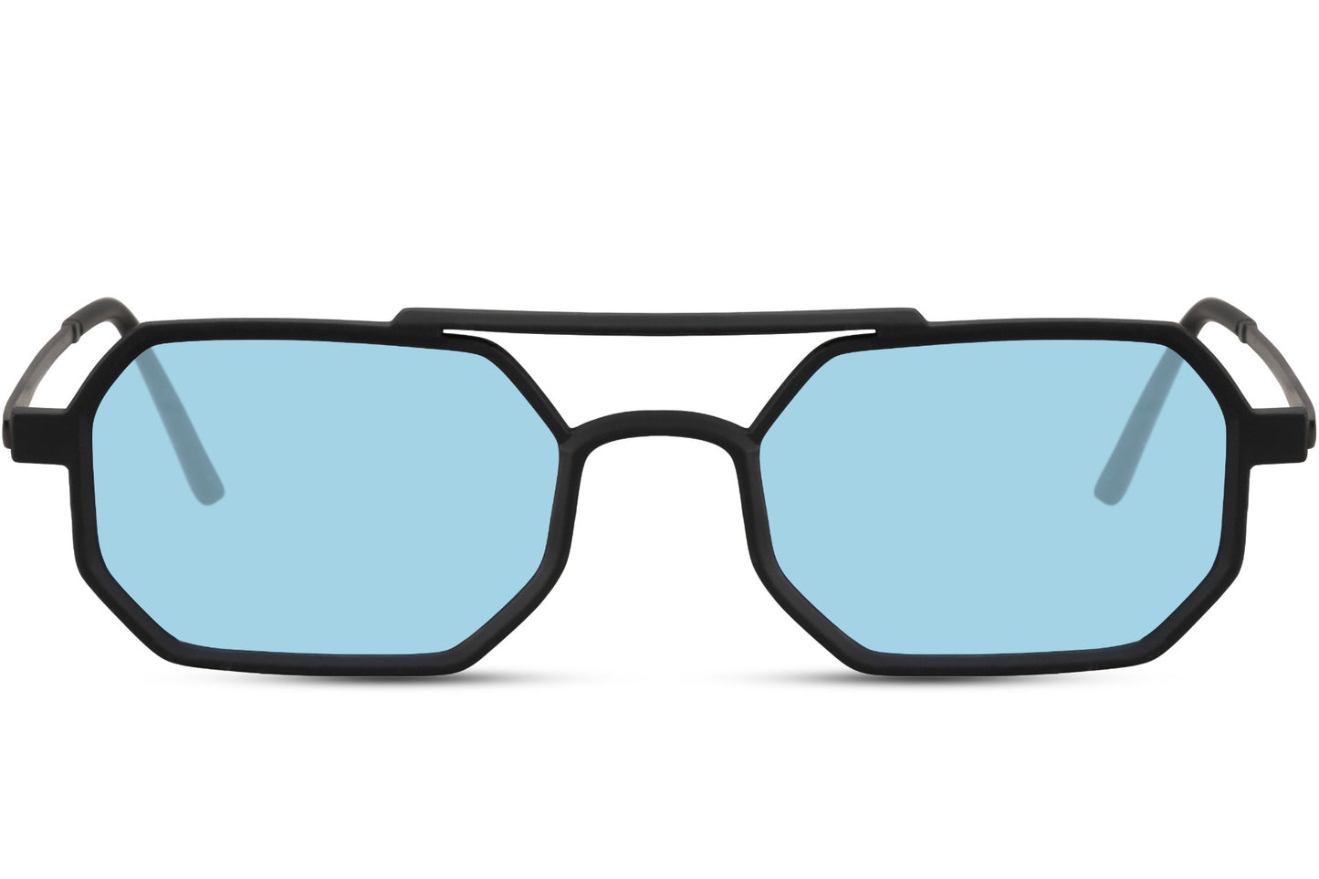 Slim silver metal sleek geometric party sunglasses with pale blue lens — the most minimal colourway in the collection, translucent near-clear lens for men and women who want the frame to do all the talking | Sunglass Station free delivery
